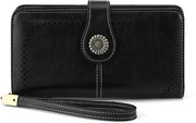 Portafoglio grande per donna in pelle vera, portafoglio con più tasche, portafoglio lungo per donna, nero.