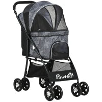 Passeggino per Cani con Cesto, Cuscino e 2 Guinzagli, in Acciaio e Tessuto Oxford, 81x48x99 cm, Nero e Grigio