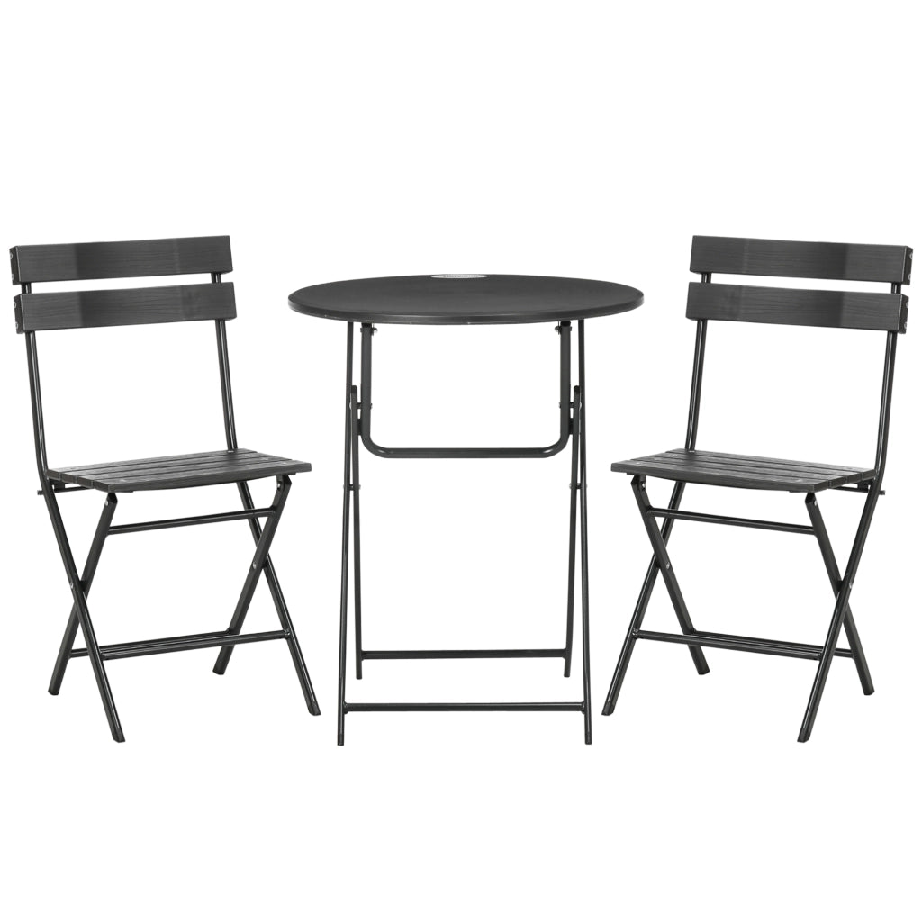 EasyComfort Set da Giardino 3 Pezzi con 2 Sedie e Tavolo Pieghevoli in Acciaio e HDPE, Grigio Scuro