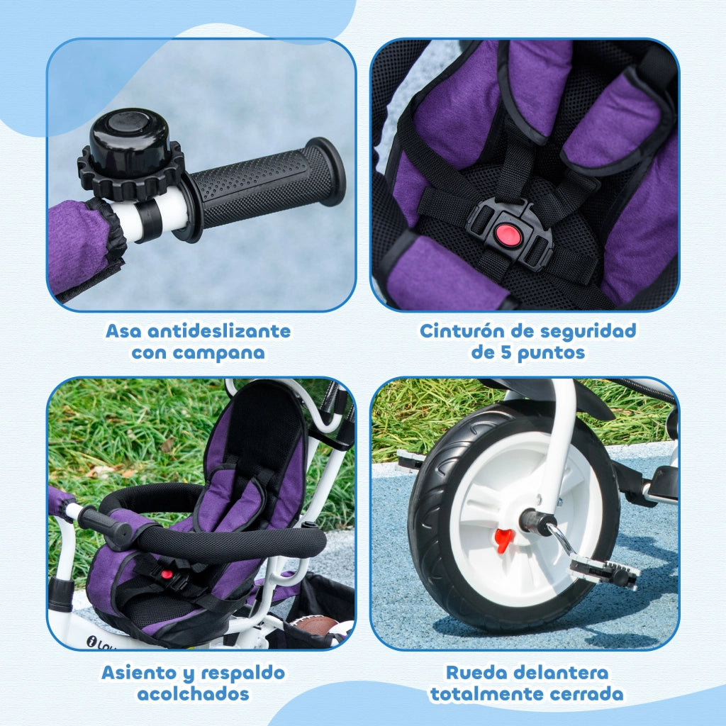 Triciclo per Bambini con Seggiolino e Cinturone di Sicurezza ¨C Zephmum ¨C Viola
