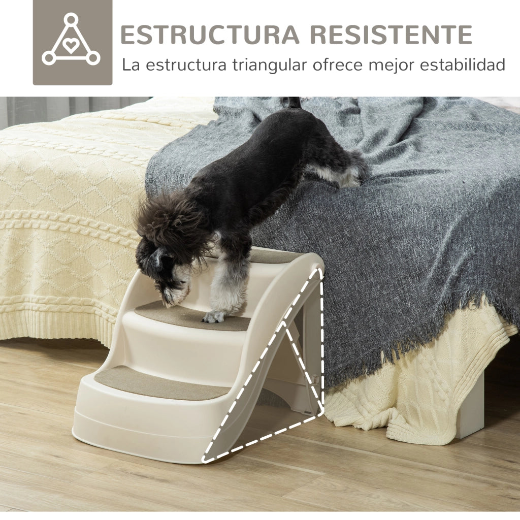 Scalino per Letto 3 Gradini Pieghevole per Cani Gatti ¨C Zephmum ¨C Crema 49x38x38 cm