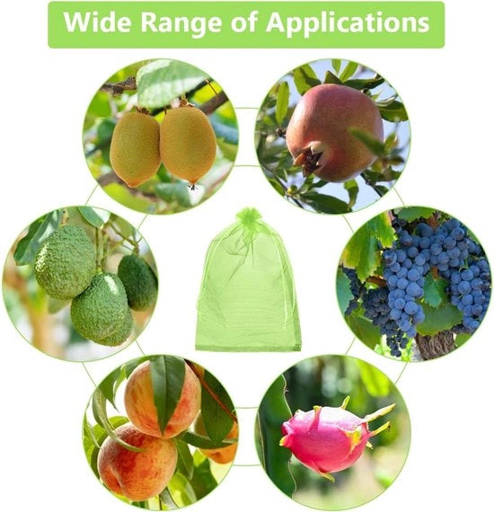 100 sacchetti di protezione per frutta, protezioni per uva, sacchetti di organza, 20 x 30 cm, protezione per uva da insetti, vespe, uccelli e altri (verde)