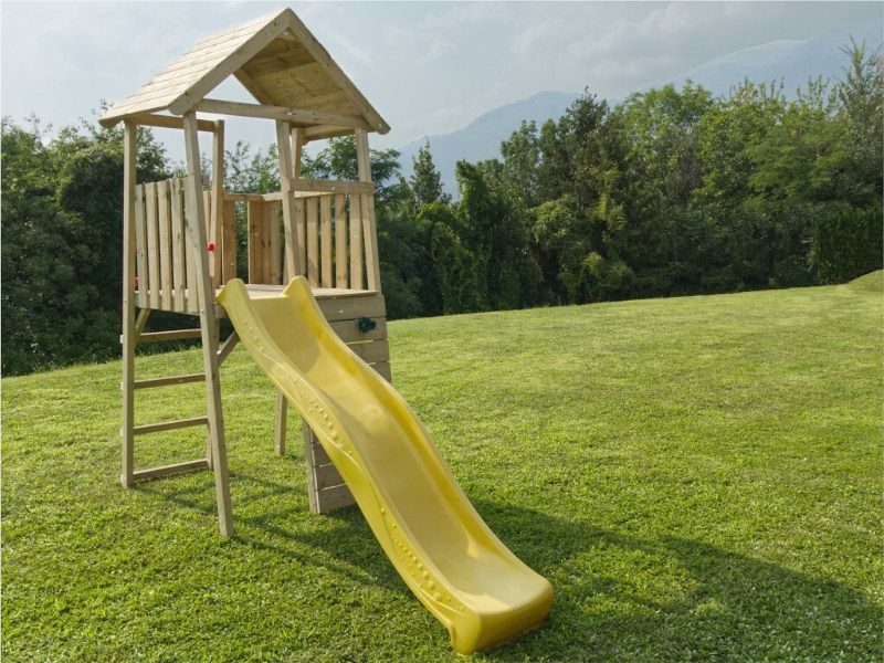 Torretta Kikka per bambini pino impregnato con scivolo 130x110cm Losa