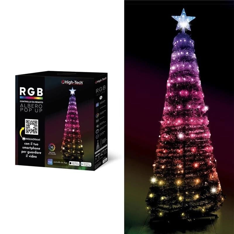 HIGH-TECH ALBERO POP UP PIEGHEVOLE CON 160 LED CM.150 RGB E 16 GIOCHI DI COLORI +TELECOMANDO TRAMITE APP
