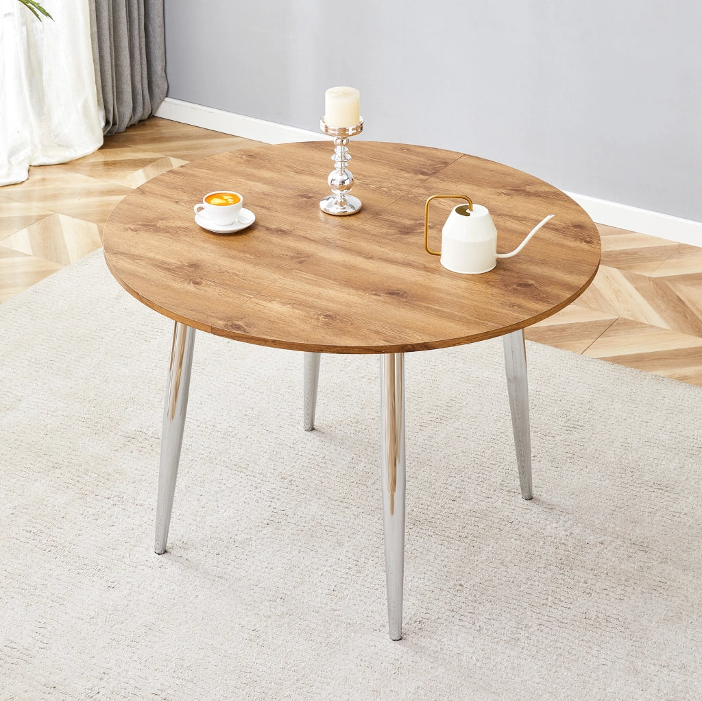 Tavolo da pranzo rotondo estensibile 107-137 cm in MDF e metallo, legno –