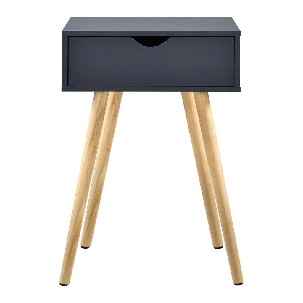 Tavolino con cassetto comodino comodino cassettiera mobile contenitore gambe in pino 60 cm grigio scuro 03_0003142