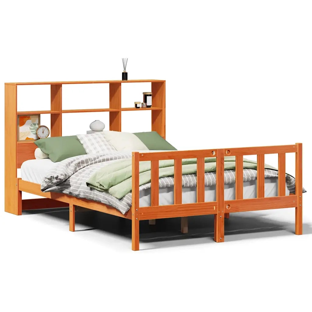 Letto Libreria senza Materasso Marrone Cera 150x200 cm in Pino 3321723