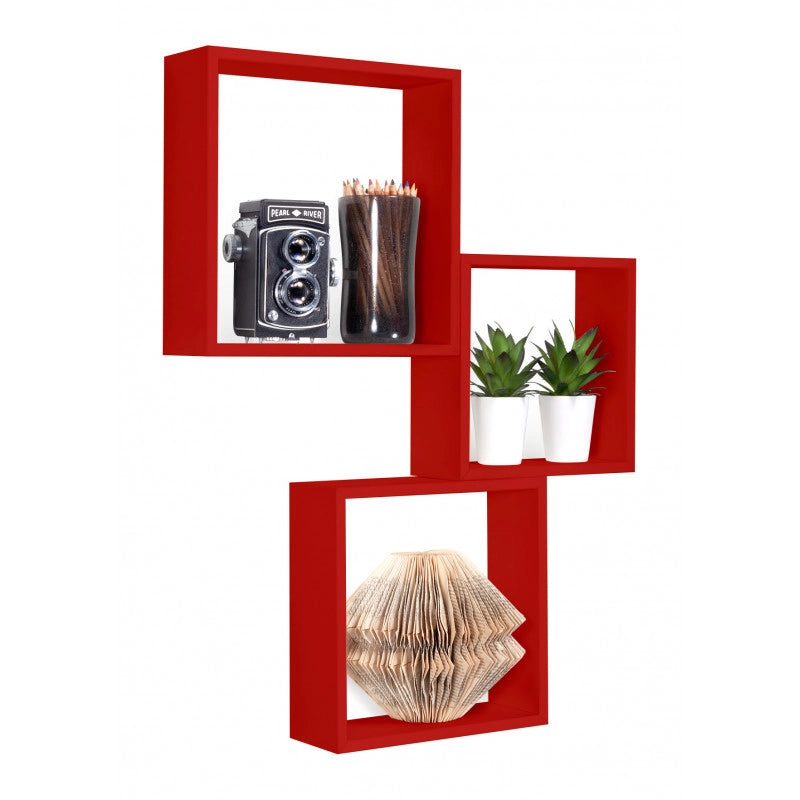 Set di 3 Mensole da Muro, Cubi Arredo, Mensole Cubo, Cubi da Parete, Rosso, 30x30x10cm 27x27x10cm e 24x24x10cm - Incubo Slim