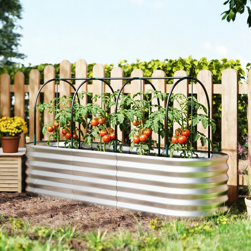 Orto Rialzato e Fioriera con Graticcio e Serra 200x60x103 cm in Metallo Galvanizzato Argento