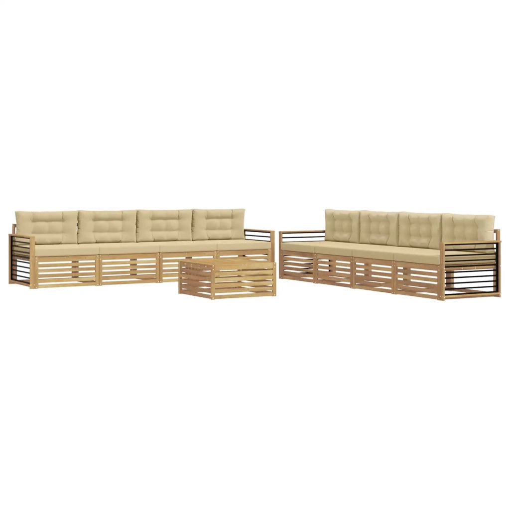 Set di divani da esterno 9 pz Bianco e Beige Poliestere 3390258