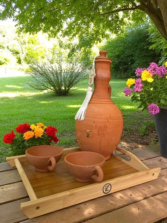 Mini-pot di terracotta - reinificazione naturale dell'acqua - set da 2 tazze e tavolino