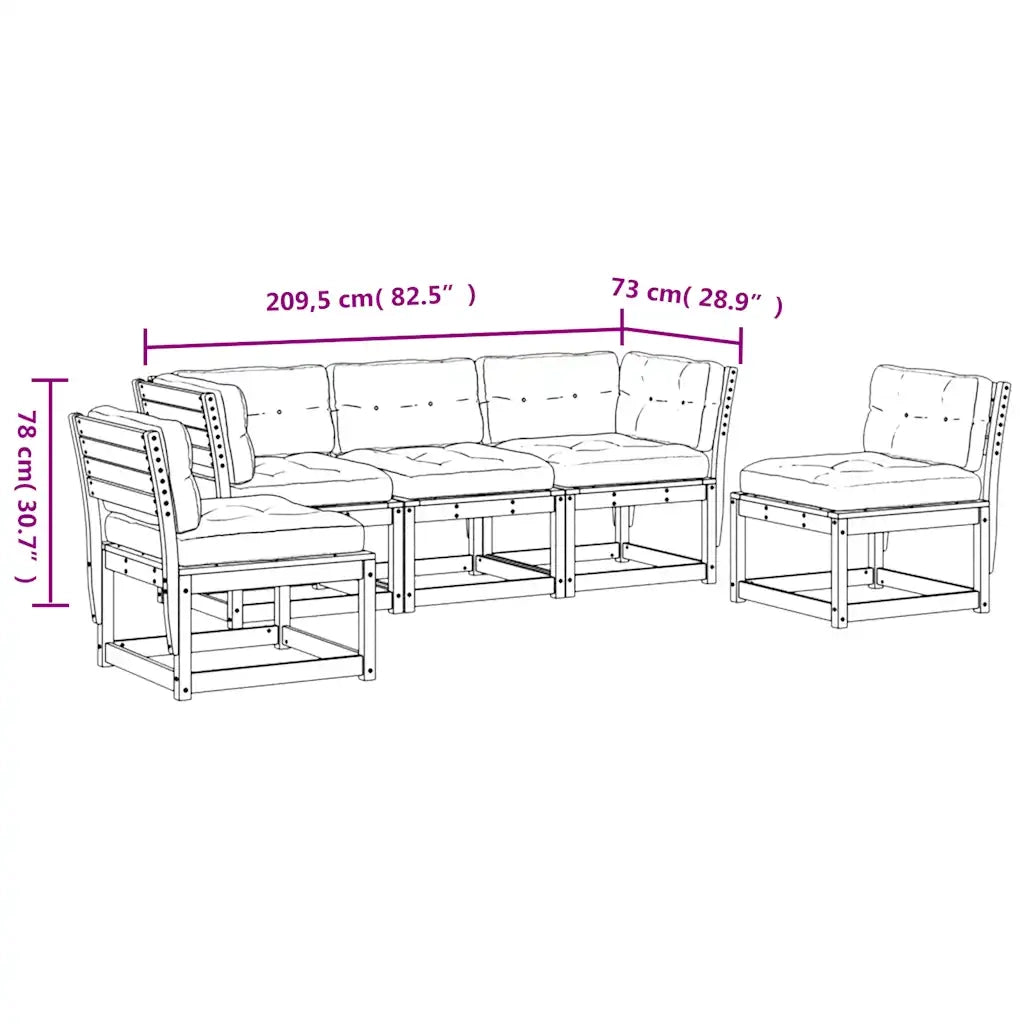 Set Divani Giardino 5pz con Cuscini Marrone Cera Massello Pino 3216982