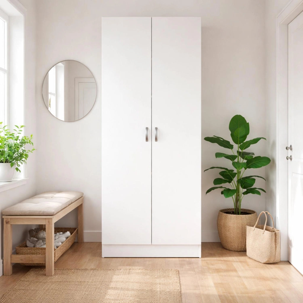 Armadio Multiuso 2 Ante Con 5 Ripiani Regolabili Mobile Moderno Salvaspazio Minimal Per Ingresso Camera Corridoio Lavanderia Ripostiglio Struttura Resistente 69.2 X 34.6 X 170.4 Cm Bianco