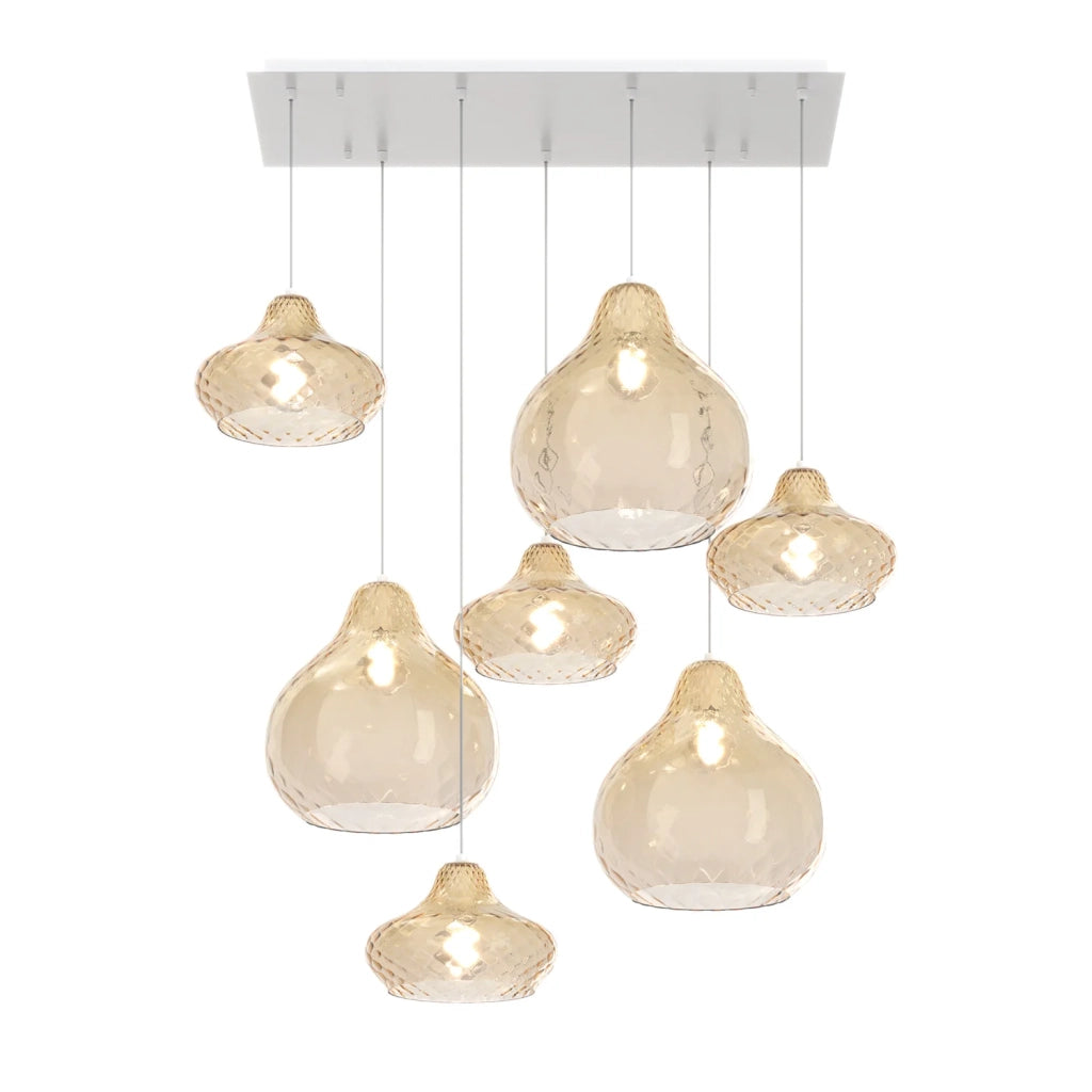 Lampadario Contemporaneo Dress Metallo Bianco Vetro Ambra 7 Luci E27