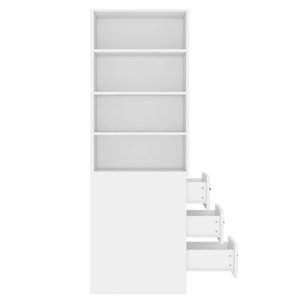 Libreria stretta 60x38x180 cm con 3 cassetti laterali e ripiani regolabili; bianca