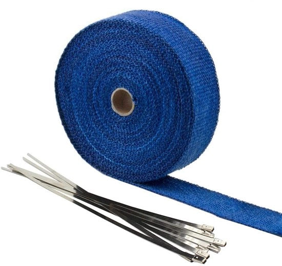 Telaio di isolamento per tubi di scarico - Fibra ottica - Protezione termica - Blu - Isolamento tubo di scarico - Flusso di gas migliorato - Adatto per motocicli - Colore Blu