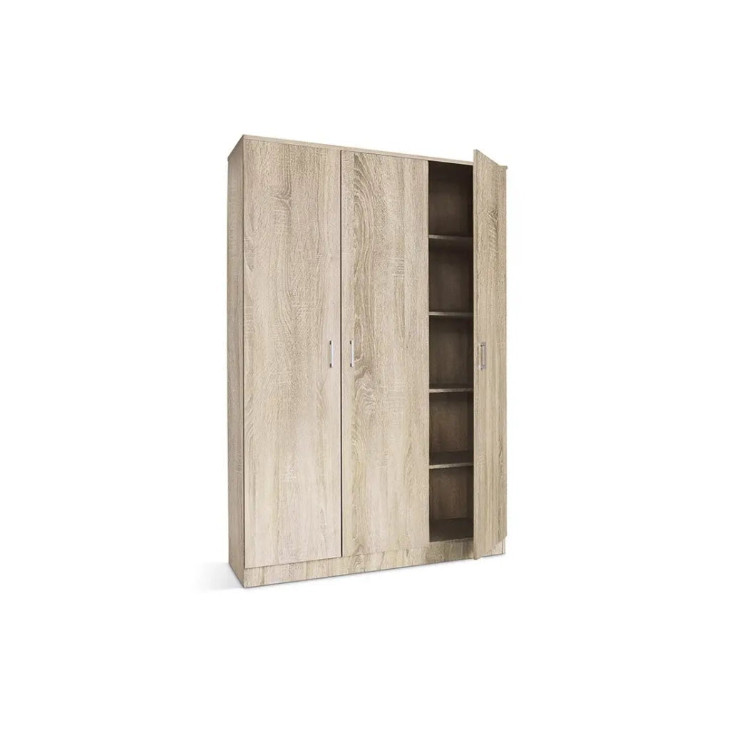 Armadio REY – 3 porte – Rovere chiaro – 5 ripiani – Stile scandinavo