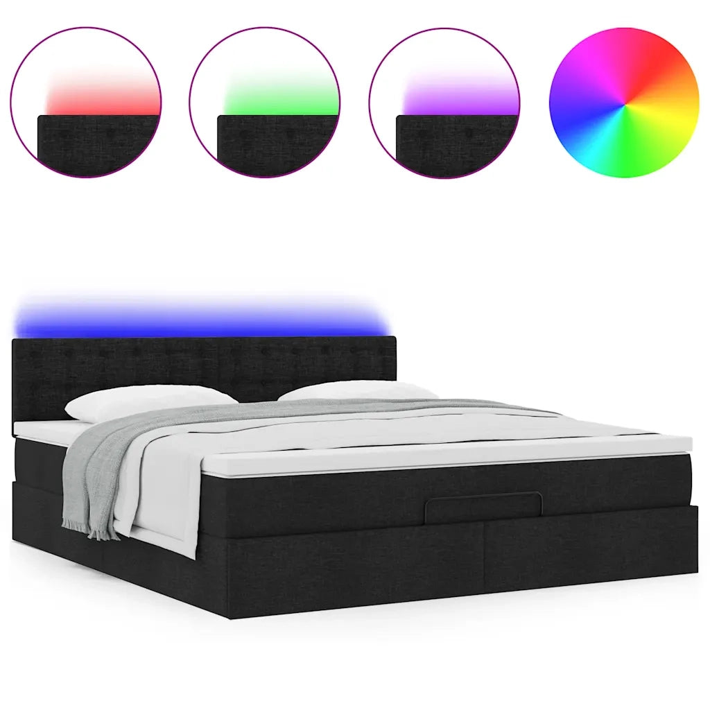 Struttura Letto Pouf con Materasso Nero 160x200 cm in Tessuto