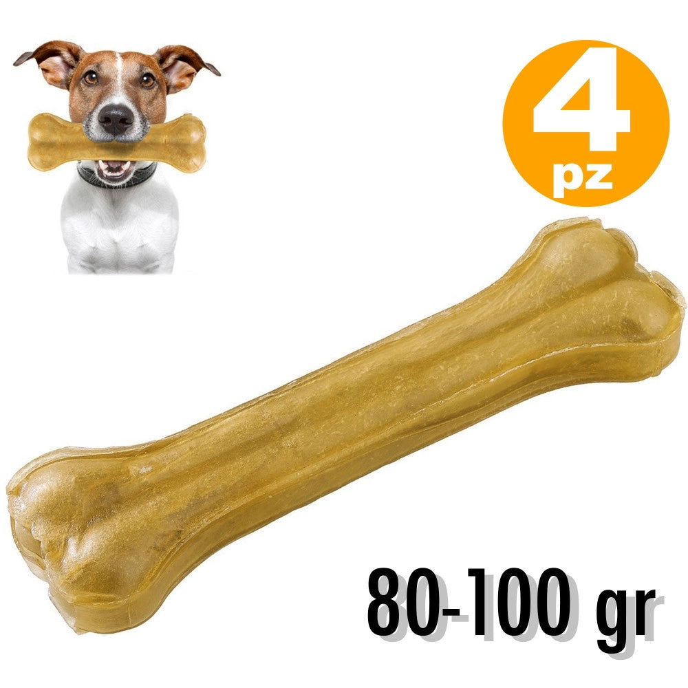 Trade Shop - Ossa Per Cani Spuntino Snack Per Cane 4 Pezzi Osso Da Masticare 80-100 Gr 13cm -