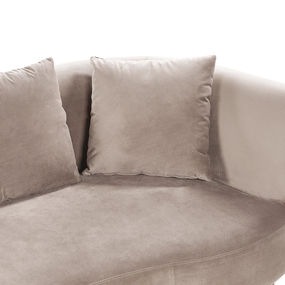 Chaise Lounge in velluto tortora lato destro gambe in legno scuro design moderno