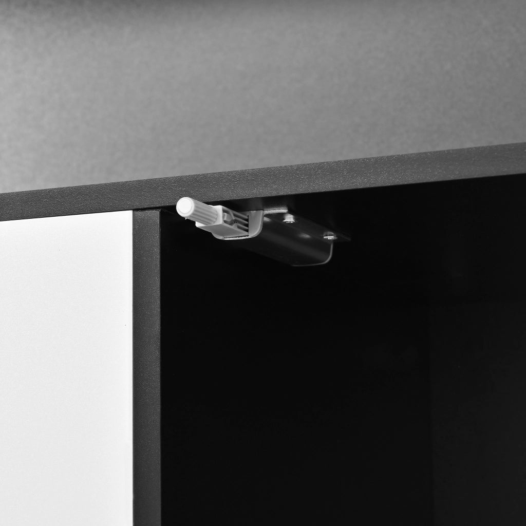 Hochschrank con vetrina in vetro, LED regolabile via app, 2 ante, 3 cassetti, MDF nero e bianco