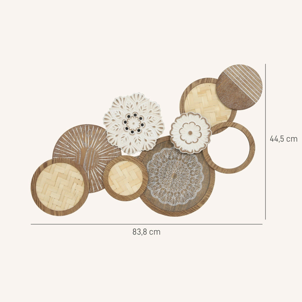Scultura murale in legno ¨C Xylo ¨C Decorazione parete design multidisco 83,8x44,5cm legno naturale