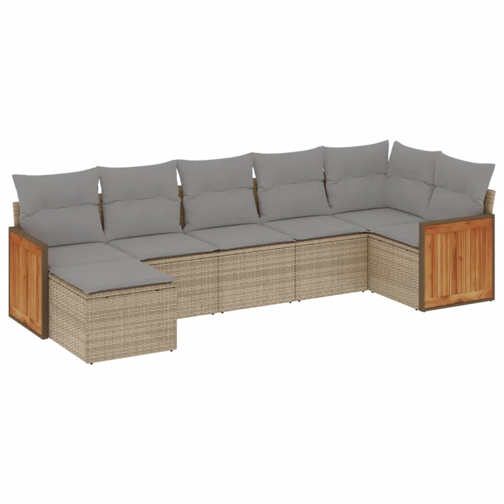 Set Divani da Giardino 7 pz con Cuscini Beige in Polyrattan 3227872