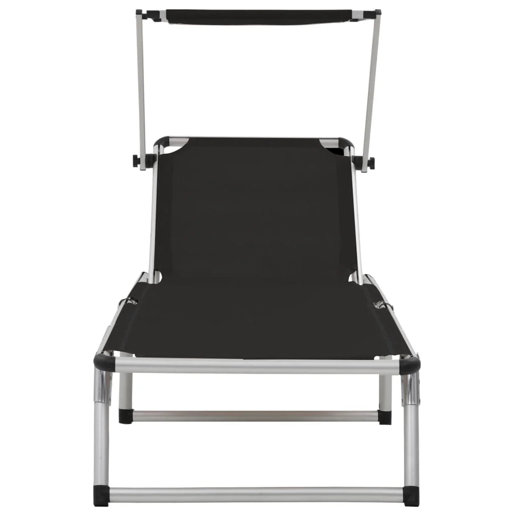 Lettino prendisole sedia a sdraio lettino prendisole letto da giardino mobili da giardino mobili da esterno pieghevoli con tettoia in alluminio nero e textilene 02_0012819