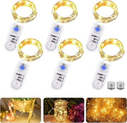 Catenaria LED a batterie con timer 6 pezzi 2 m 20 LED micro a batterie filo di rame catenaria per interni per casa Natale esterno festa matrimonio fai da te - inclusa la funzione timer.