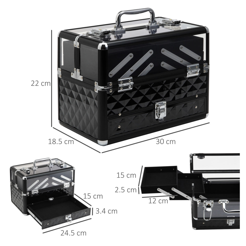 EasyComfort Valigetta Porta Trucchi Professionale da Viaggio, Valigetta Trucchi con Vassoi Estraibili e Serratura, per Makeup Beauty Case Donna Viaggio, 30x18.5x22 cm, Nero