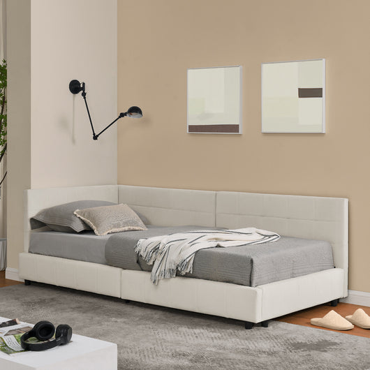 Letto Singolo Bambino 90x200cm - Xylo - Testiera Alta in Velluto Beige (Senza Materasso)