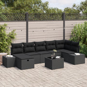 Set di divani da giardino a 8 pezzi con cuscini neri in polyrattan