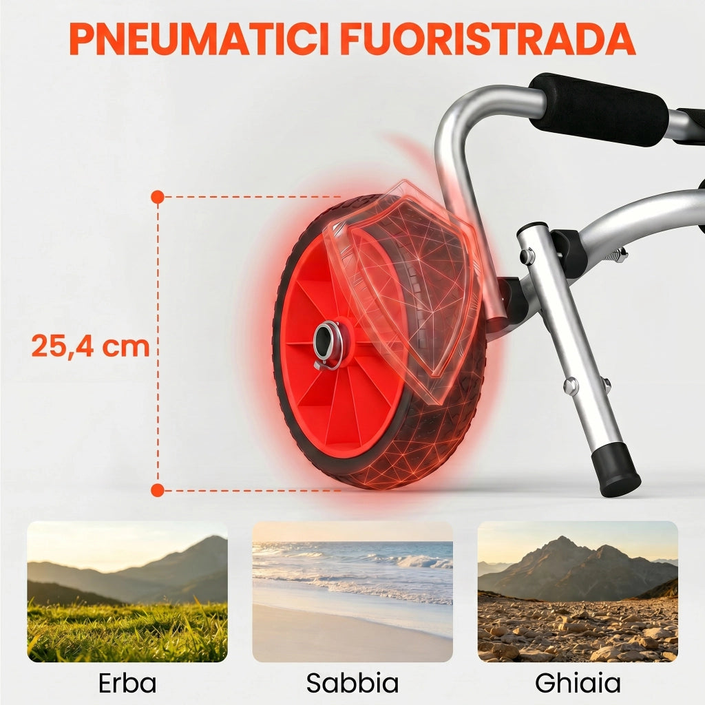 Carrello per Kayak Pieghevole Pneumatici 25cm Adatto a Tutte Superfici