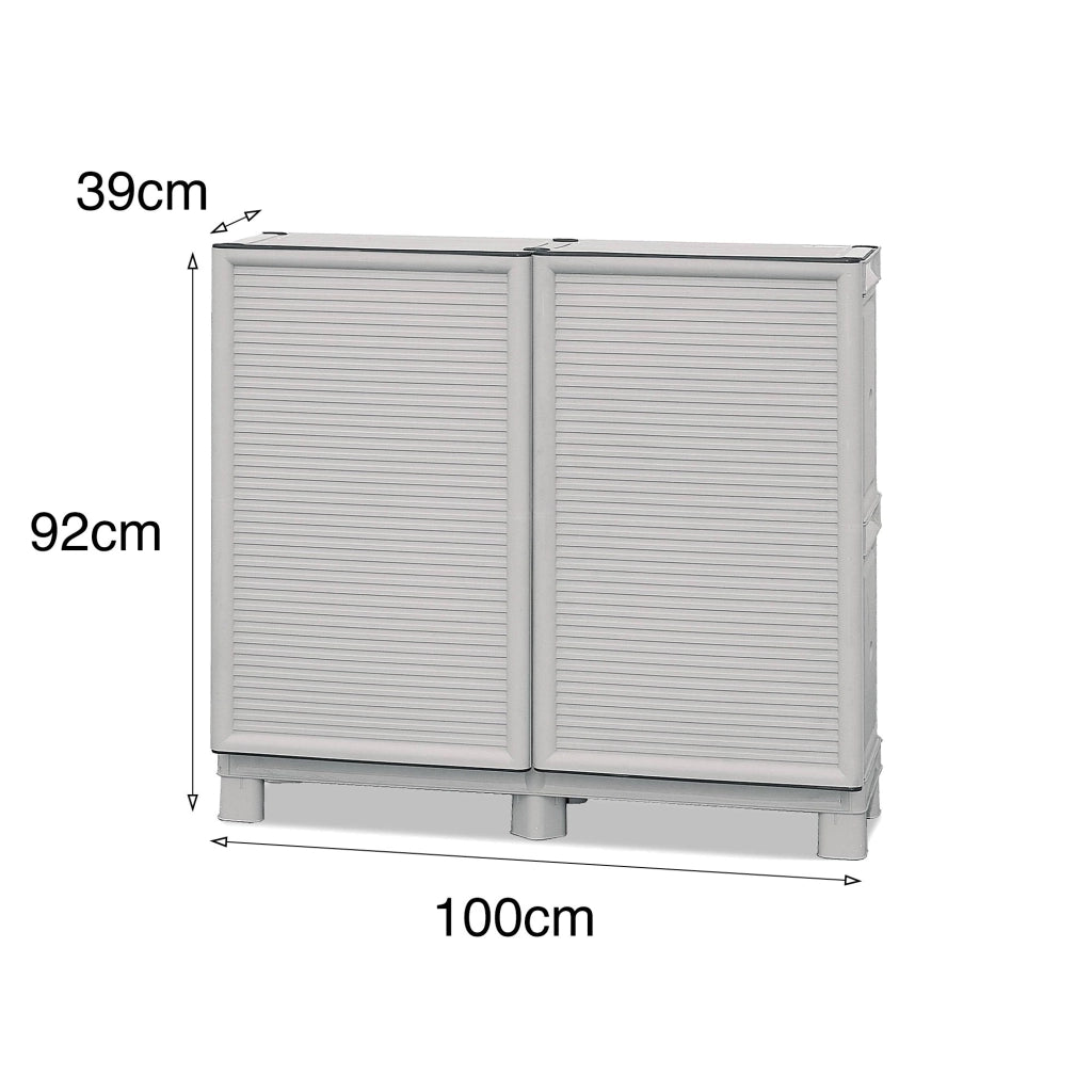 Armadio multiuso da esterno o Arlinda, Mobile a 2 ante e 1 ripiano in polipropilene, 100% Made in Italy, cm 100x39h92, colore Grigio chiaro