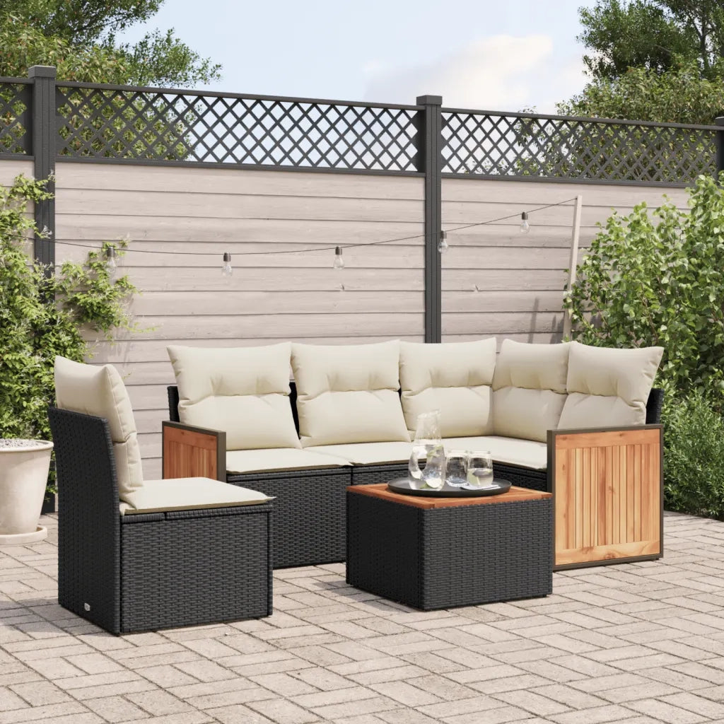 Set Divano da Giardino 6 pz con Cuscini Nero in Polyrattan 3260061