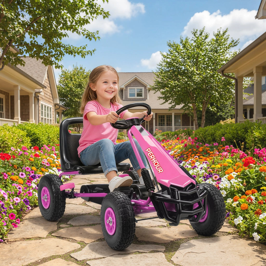 Go-Kart Bambini con Pedali Regolabile ¨C zephmum ¨C Rosa 3-8 Anni