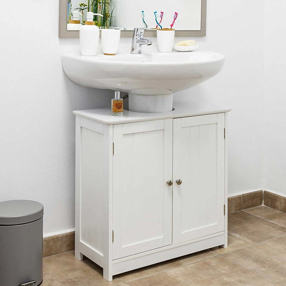 Mobile Bagno Sotto Lavabo Legno MDF Armadietto Mobiletto 2 Ante 60x30cm Bianco