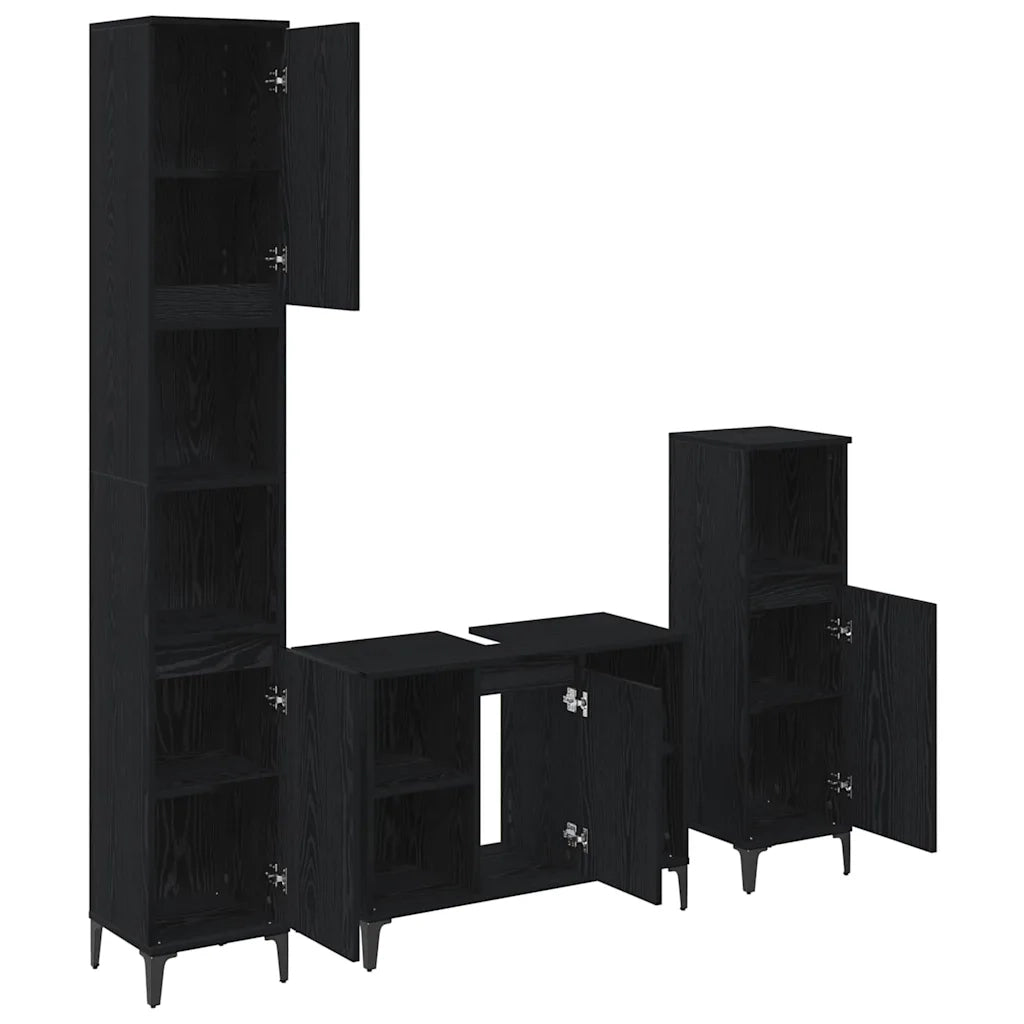 Set di mobili per il bagno 3 pcs Rovere nero Legno multistrato