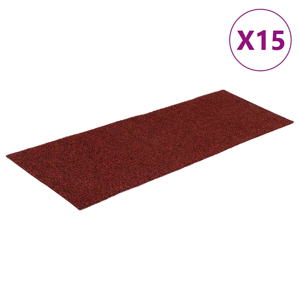 Tappetini per scale autoadesivi 15 pz 60x25 cm Bordeaux Rosso Rettangolari 326916