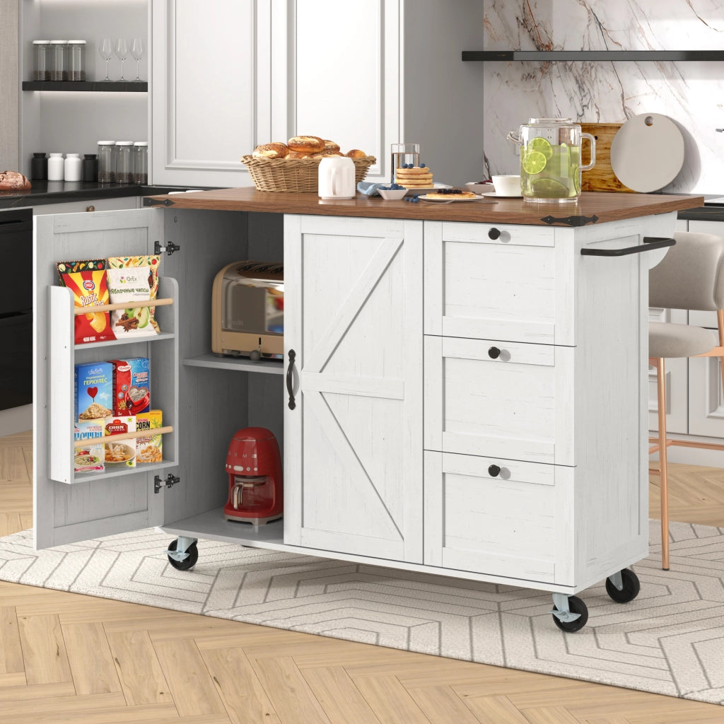 Isola Cucina con Piano Estraibile e 2 Ante 3 Cassetti ¨C MINIMAL ¨C Legno