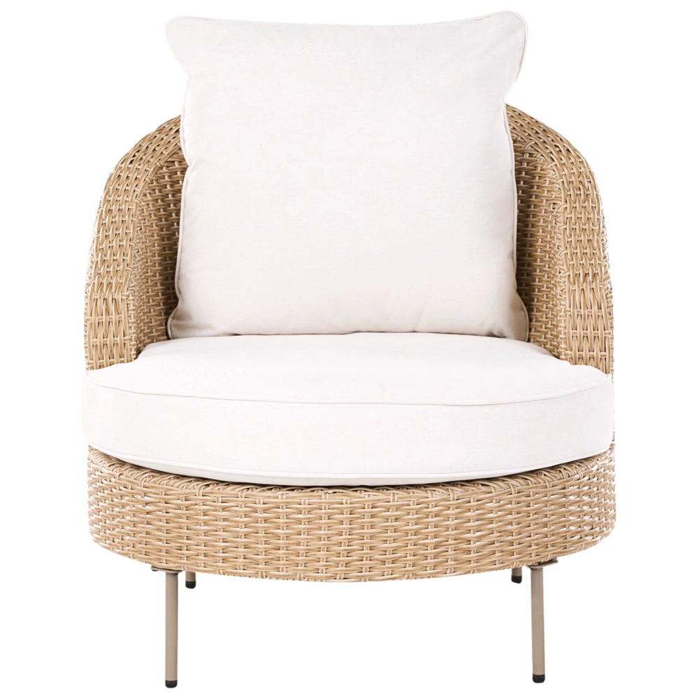 Poltrona da giardino in rattan in vimini beige con poggiapiedi esterno giardino stile boho