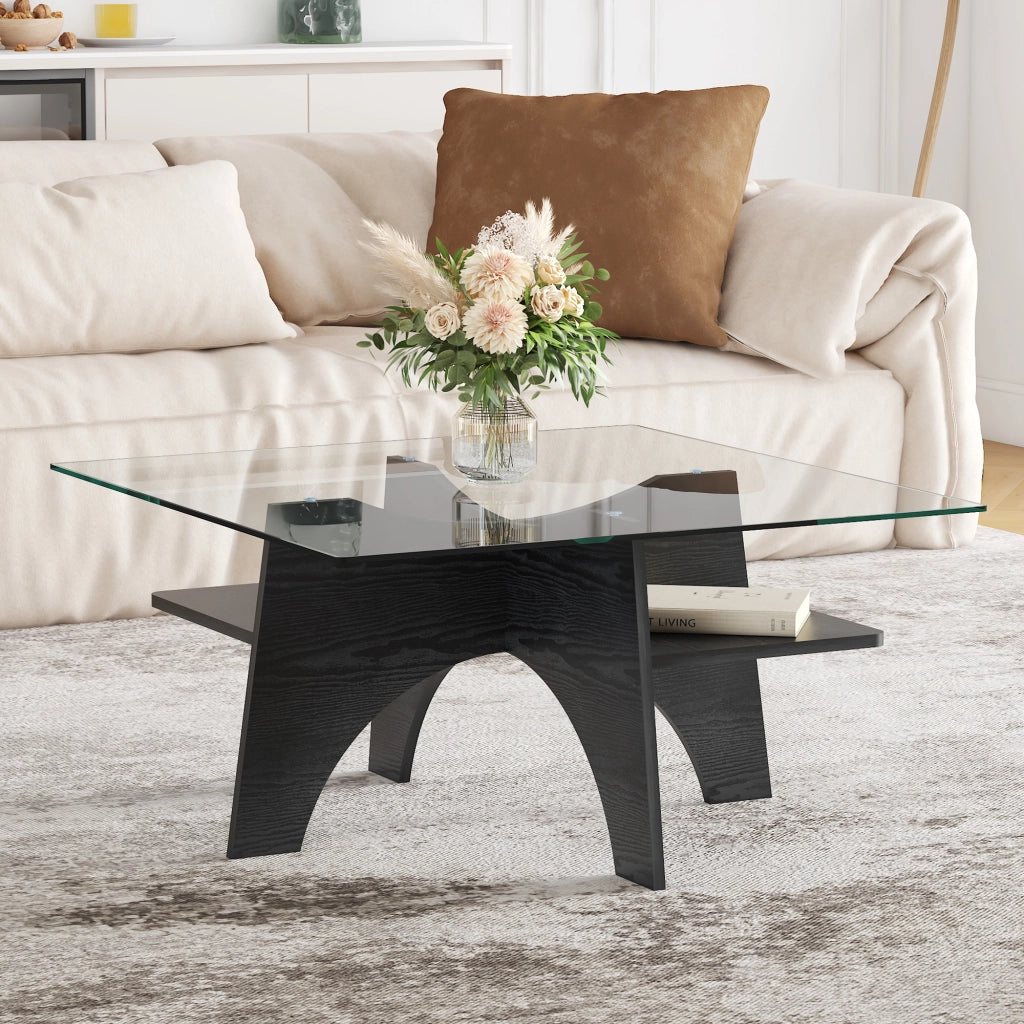 Tavolino da caffè con vano portaoggetti - per soggiorno - 80×80×40 cm - nero