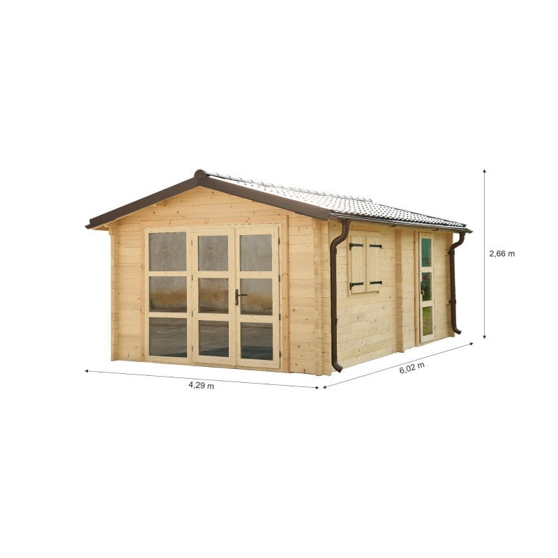 Chalet Garage in legno abete 360x548 cm – Spessore pareti 80 mm – Porte e finestre vetro doppio – SA3655A Foresta