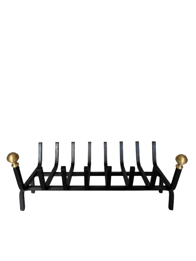 Brucialegna in Ferro con Pomelli in Ottone, Porta Legna, Spessore 14 mm, Nero 50x30x26h cm