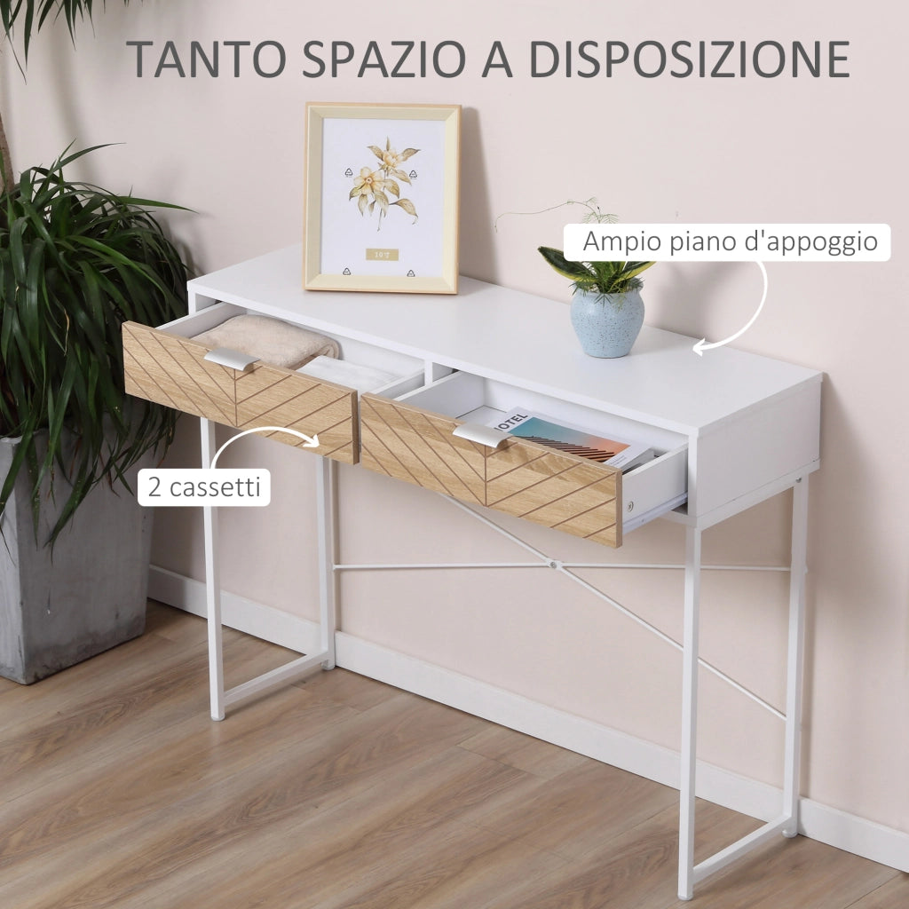 Consolle Moderna per Ingresso e Soggiorno con 2 Cassetti in Metallo 100x30x75cm - Bianco