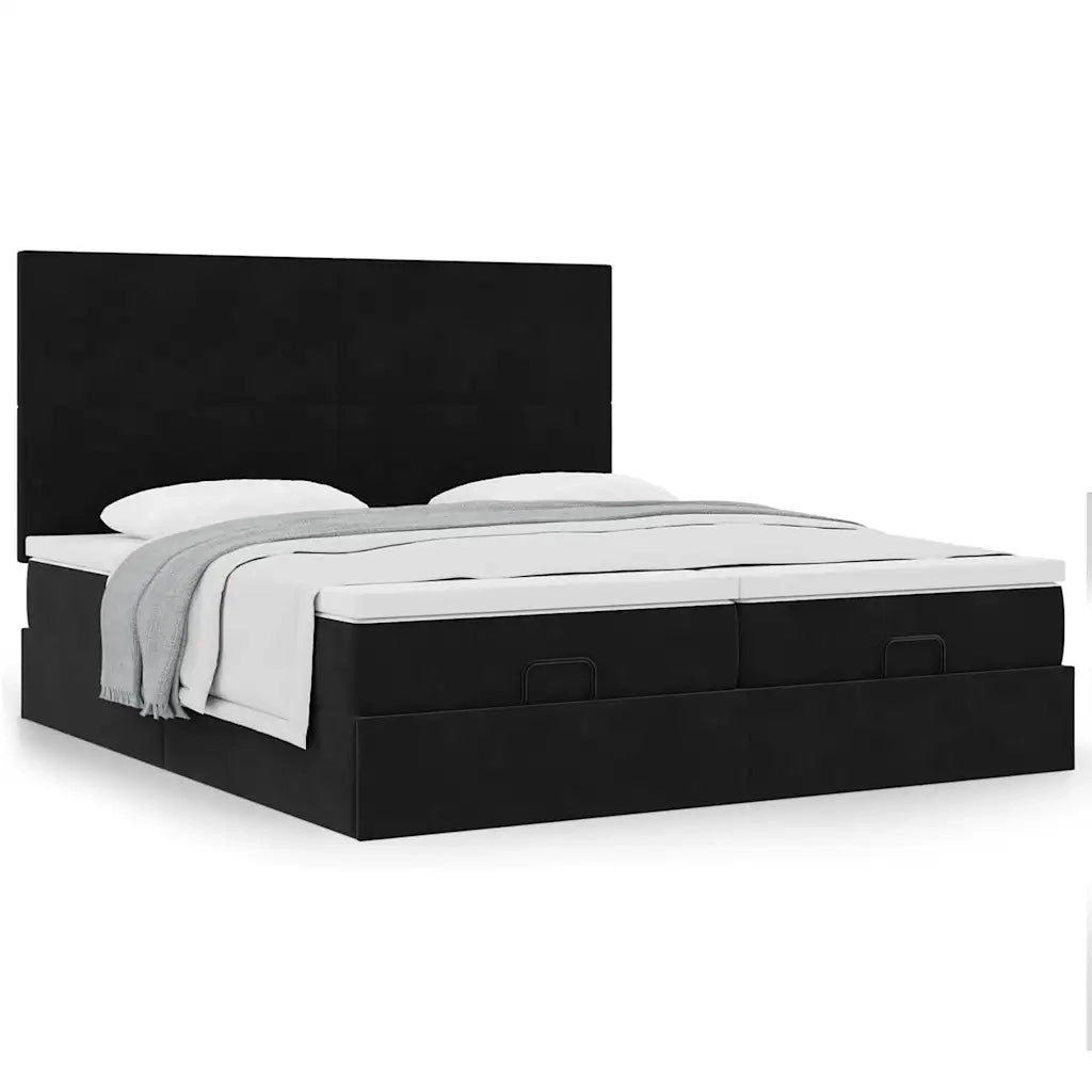 Struttura Letto Pouf con Materassi Nero 200x200 cm Velluto 3313762