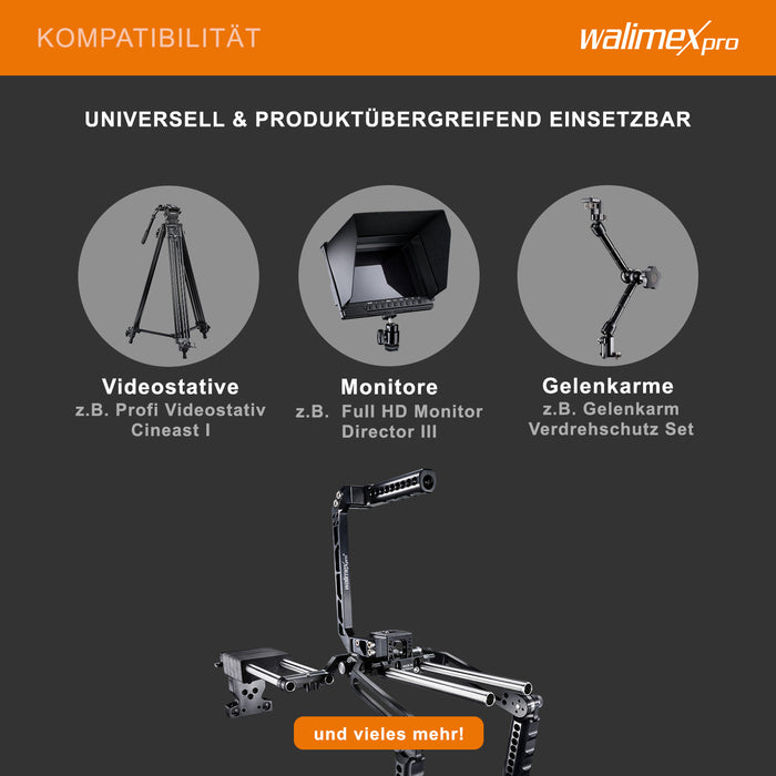 Camera rig modulare Mutabilis per setup fotografia professionale - in alluminio aeronautico - incl. spallacci, maniglia superiore, base e accessori - cage per corpo macchina