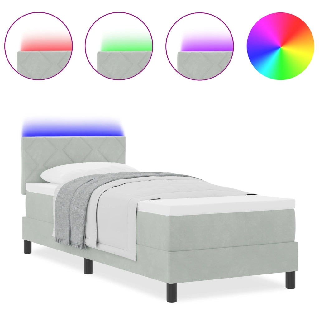 Letto a Molle con Materasso e Luce LED Grigio Chiaro 80x200 cm Velluto