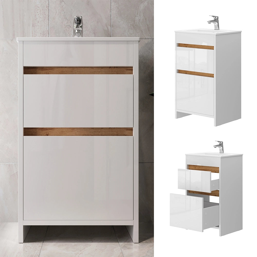 Vicco Set mobili bagno Bianco 2 parti, con lavabo e 2 cassetti