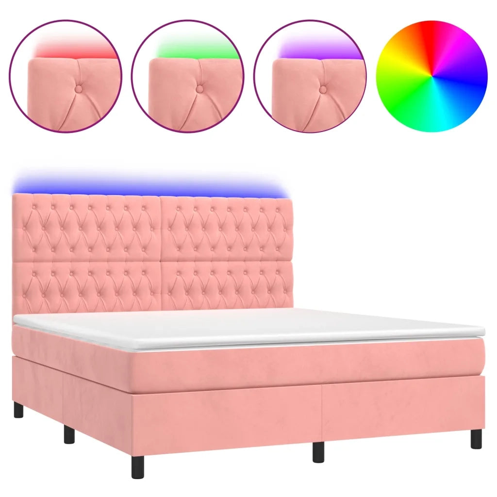 Letto a Molle con Materasso e LED Rosa 180x200 cm in Velluto 3136322